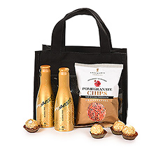 Vous souhaitez célébrer ensemble en portant un toast ? Dans ce cas, ce sac cadeau festif avec bulles et bouchées sera le cadeau idéal.