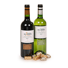 When you need a classy gift to thank someone for their hospitality, send thim this best-seller. Its a lovely gift set of two bottles of high quality Château des Tourtes red and white wine accompanied by golden Corné Port-Royal chocolates, presented in a luxury black gift box. A great way to show your appreciation and gratitude to a close colleague, dear friend of favourite family member.