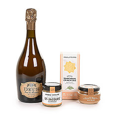 Gift a unique aperitif! Go for a prestigious champagne beer DeuS Brut Des Flanders Cuvée Prestige. A delicious golden-blond strong beer, brewed in Belgium and aged in the Champagne region for a unique effervescence and airy head. Perfect to be paired with the artisan dill crackers, Iberico paté and rilette in this rare beer gift.