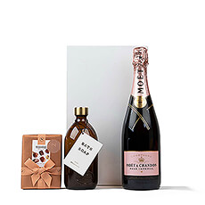 Treat someone to a relaxing or romantic bubble bath with Moët &#38; Chandon Rosé Impérial Champagne, Wellmark Wellness Bath Soap, and luxury Neuhaus Belgian chocolate. This very special spa &#38; rosé Champagne gift is a perfect gift idea for her. It also makes a wonderful gift for newlyweds.