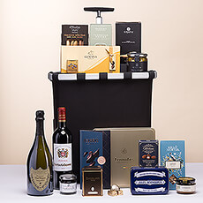 This unique luxe gift is a delicious blend of the best European gourmet foods with award-winning European design. We have hand packed an irresistible collection of sweet and savory snacks into the Reisenthel Carrycruiser. This VIP gift with Dom Pérignon Vintage Champagne is ideal for holidays, weddings, special birthdays, and for families.