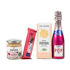 Enjoy aperotime with a pop of color! This vibrant, festive Champagne and snacks gift would be perfect to celebrate a birthday, graduation, or to say thank you.