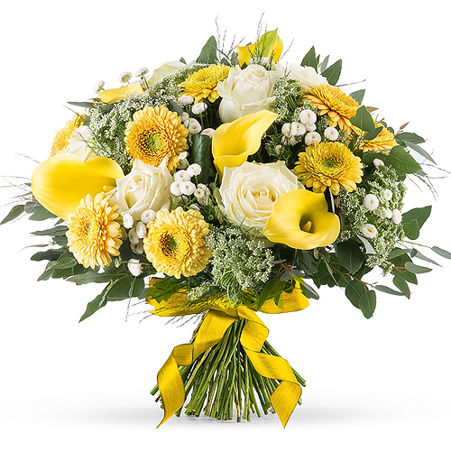 Bouquet Printanier aux Fleurs Blanches et Jaunes - Luxe (40 cm)