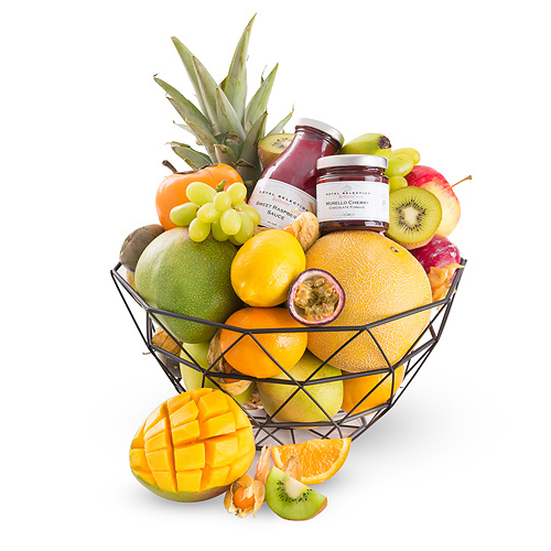 Panier de Fruits Tendance, Fondue au Chocolat et Coulis de Framboises
