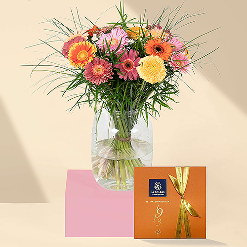 Gerbera Mix Bouquet & Leonidas Orange Giftbox