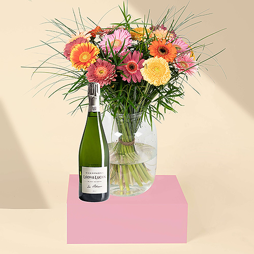 Gerbera Mix Bouquet & Champagne Léon & Lucien