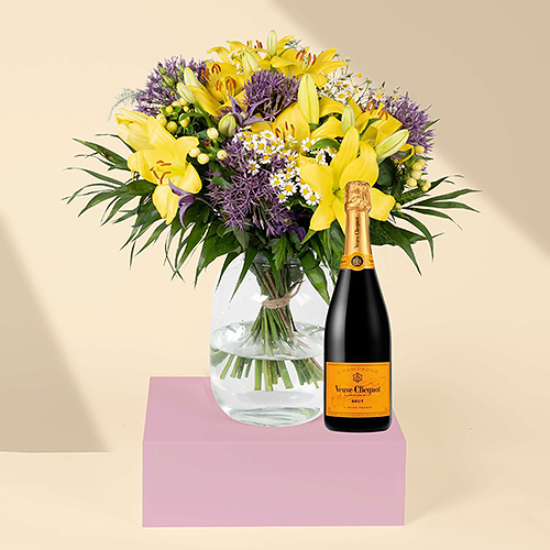 Yellow Lilies Bouquet & Veuve Clicquot Champagne