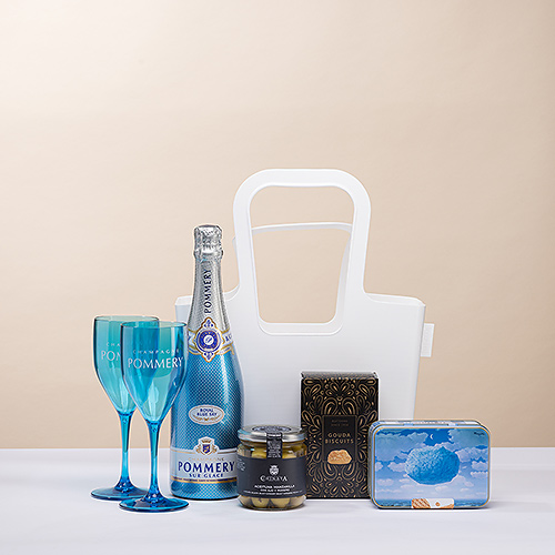 Pommery Ice champagne, glass & snacks in gift bag