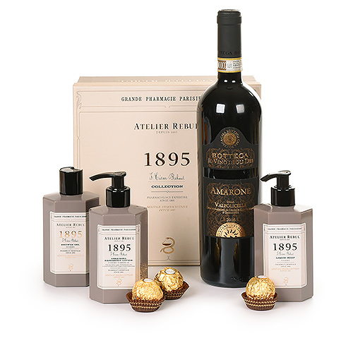 Atelier Rebul 1895 gift box, Amarone Valpolicella wine & Ferrero Rocher