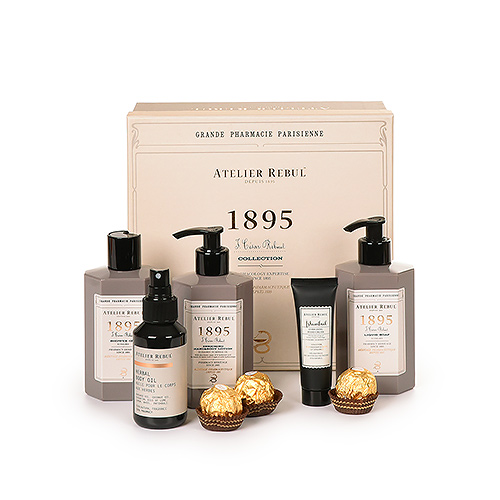 Atelier Rebul 1895 Gift Box, hand crème, herbal body oil & chocolates
