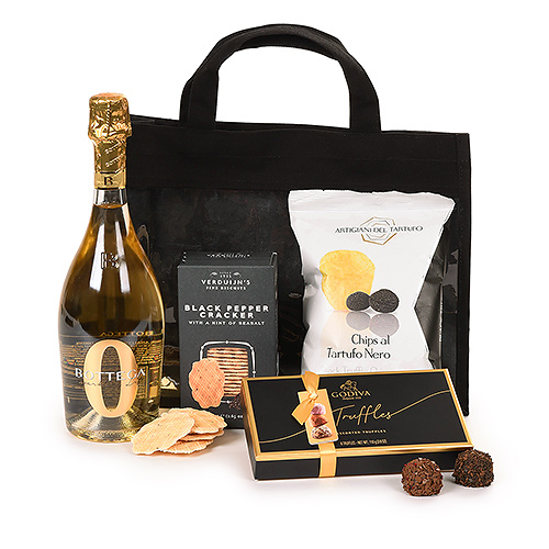 Gift bag with Bottega Zero White, Godiva & snacks