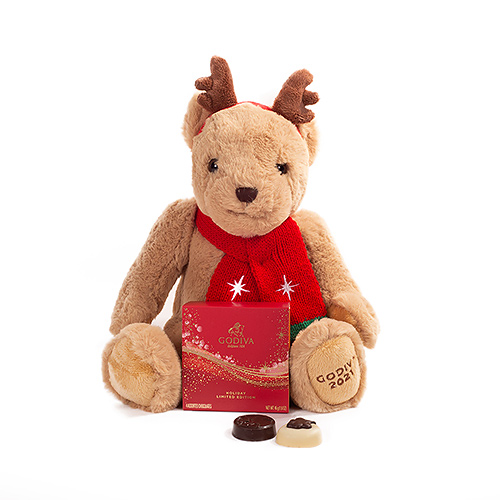 Godiva Christmas Plush Bear & Christmas Giftbox, 4 pcs