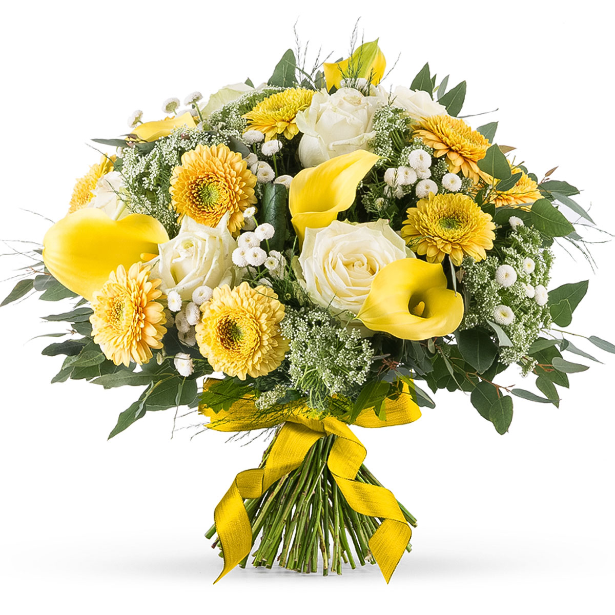 Bouquet Printanier aux Fleurs Blanches et Jaunes - Medium (30 cm) -  CadoFrance